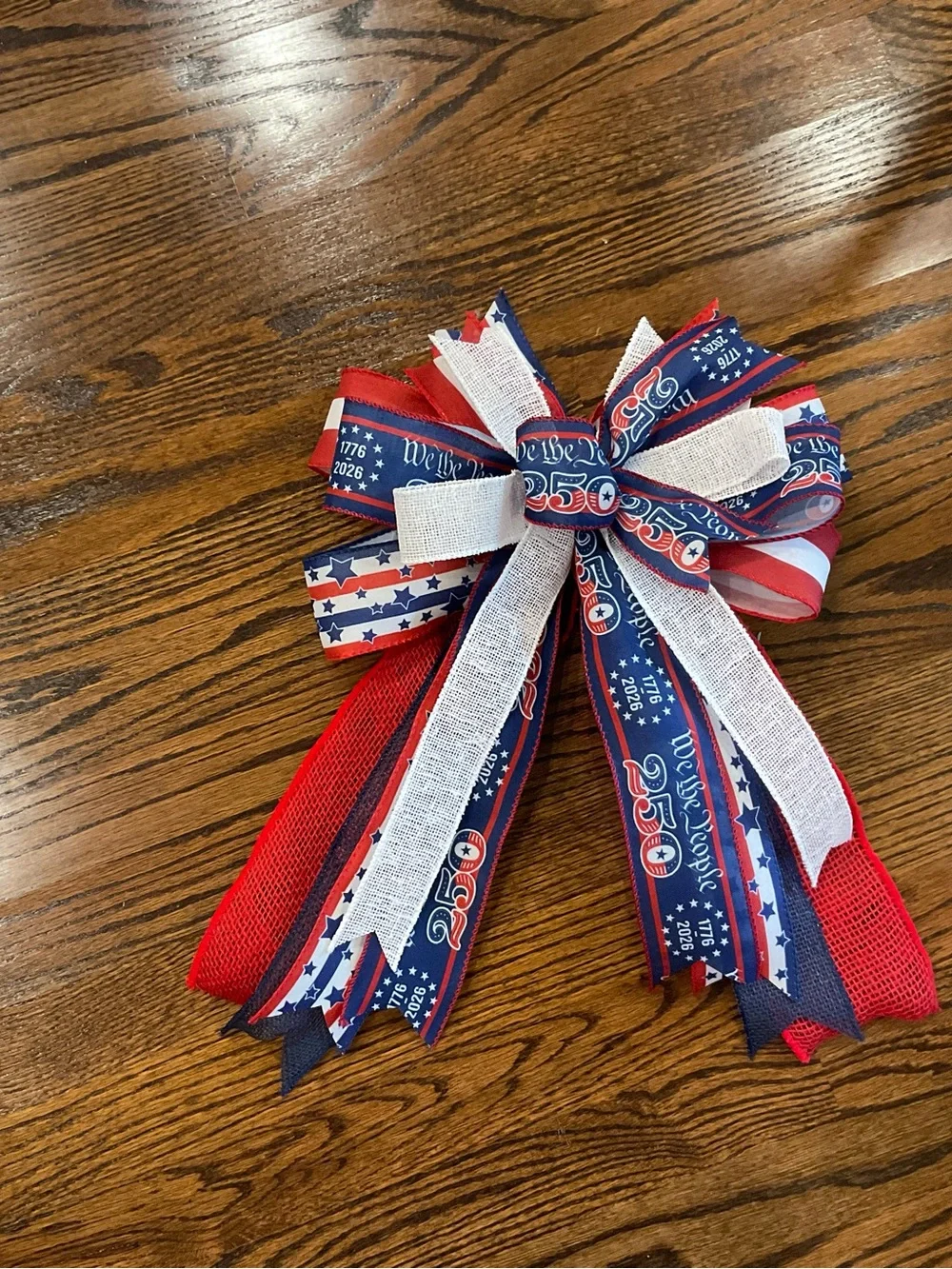 Patriotic Red, White & Blue Holiday Wreath Bow